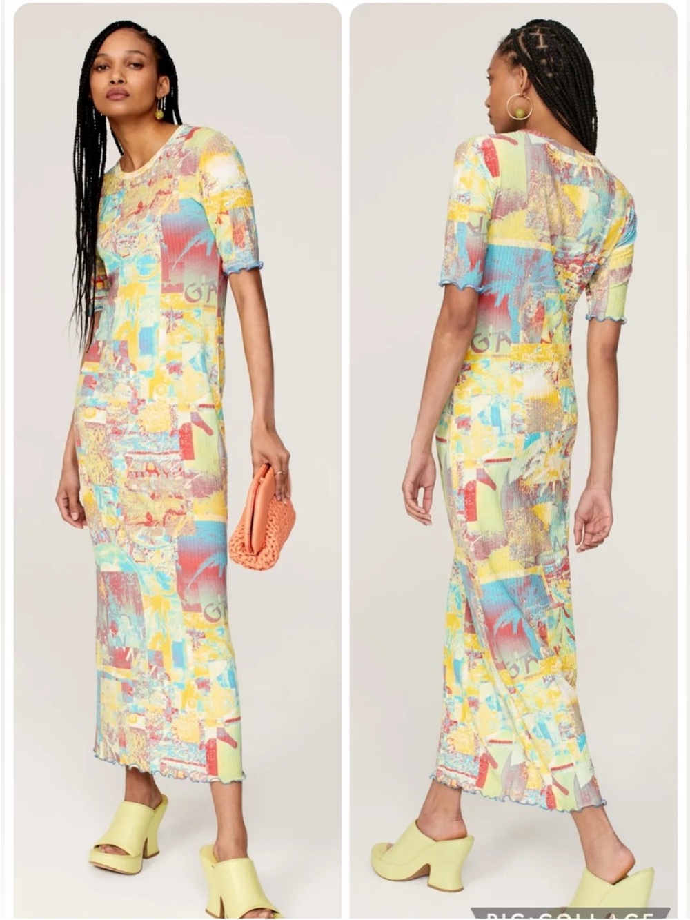 GANNI Printed Rib Jersey Logo Maxi Dress EU 38